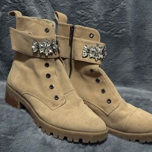 Karl Lagerfeld Women’s Prim Embellished Tan Suede Ankle Boots